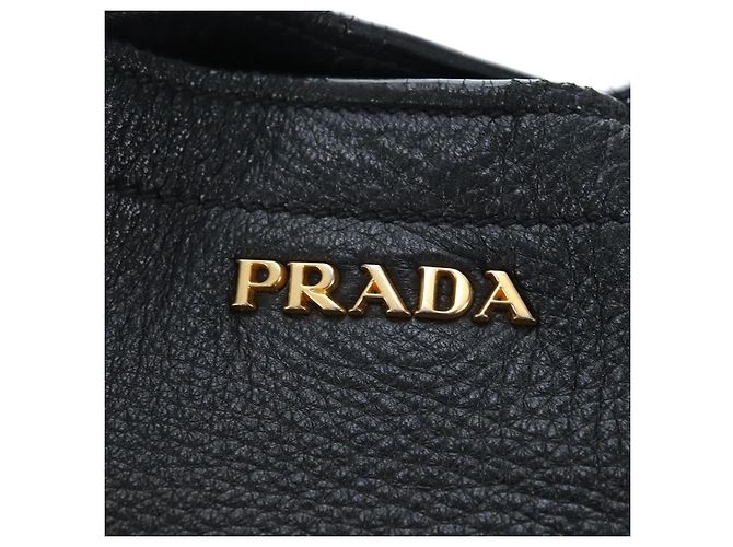 Borsa a Spalla PRADA Vittero Dino Leather Black Gold Auth 194765M Nero D'oro - vista 21
