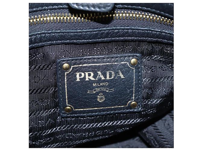 Borsa a Spalla PRADA Vittero Dino Leather Black Gold Auth 194765M Nero D'oro - vista 22