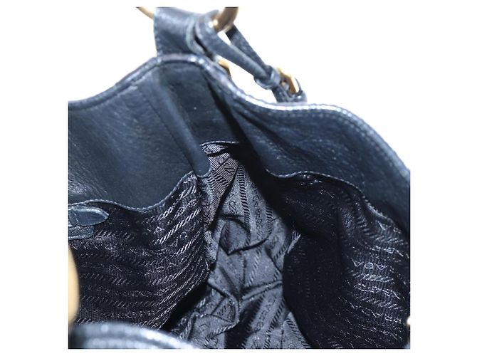 Borsa a Spalla PRADA Vittero Dino Leather Black Gold Auth 194765M Nero D'oro - vista 24