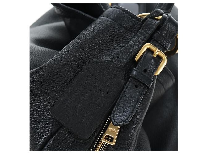 Borsa a Spalla PRADA Vittero Dino Leather Black Gold Auth 194765M Nero D'oro - vista 27