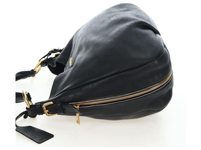 Borsa a Spalla PRADA Vittero Dino Leather Black Gold Auth 194765M Nero D'oro - vista 4