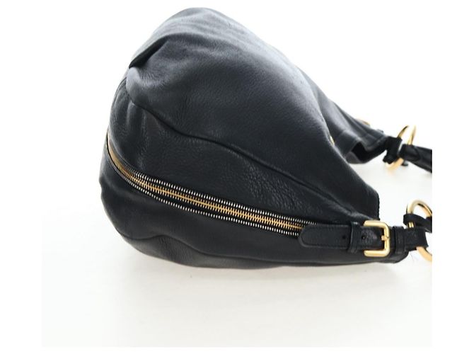 Borsa a Spalla PRADA Vittero Dino Leather Black Gold Auth 194765M Nero D'oro - vista 5