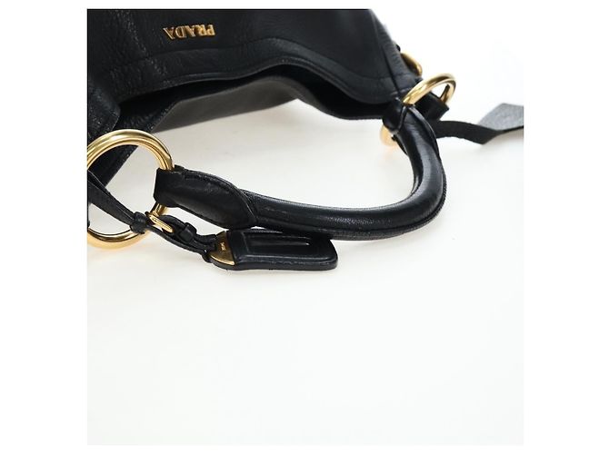 Borsa a Spalla PRADA Vittero Dino Leather Black Gold Auth 194765M Nero D'oro - vista 7