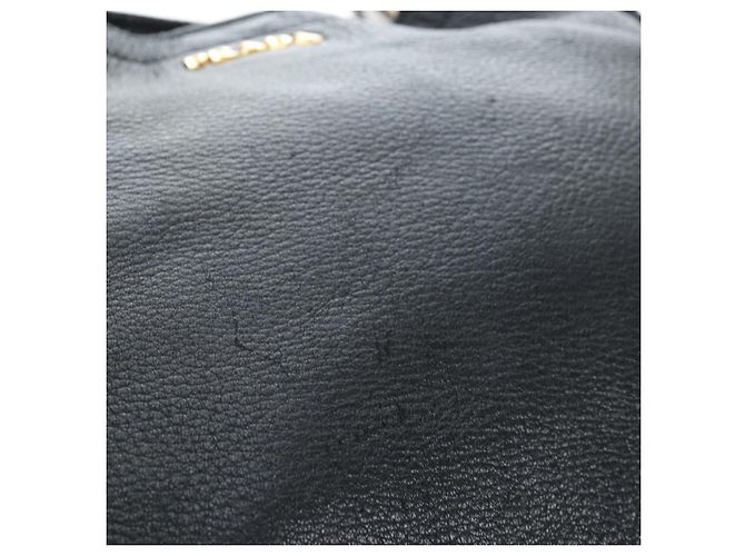 Borsa a Spalla PRADA Vittero Dino Leather Black Gold Auth 194765M Nero D'oro - vista 9