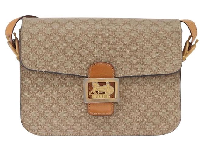 Céline Borsa a tracolla CELINE Macadam Canvas PVC Beige Gold Auth 195634 D'oro - vista 13