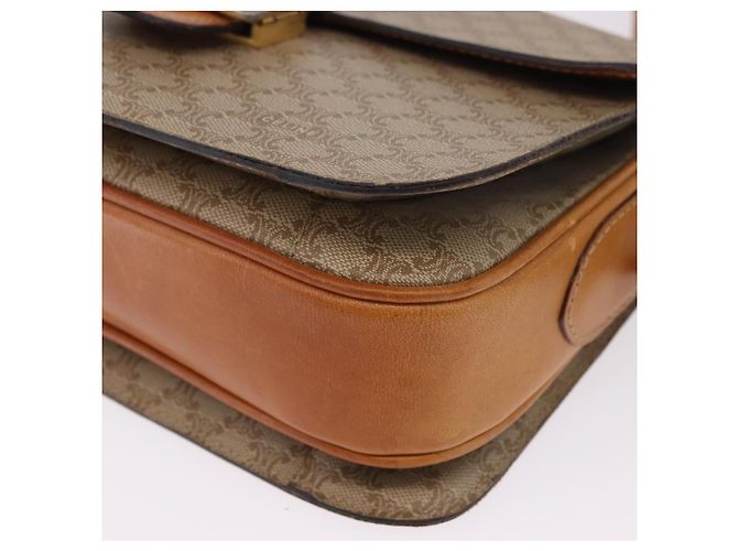 Céline Borsa a tracolla CELINE Macadam Canvas PVC Beige Gold Auth 195634 D'oro - vista 15