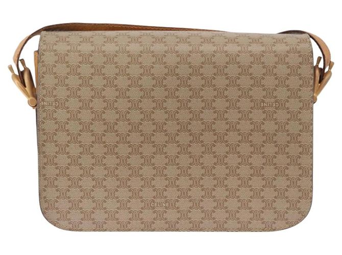 Céline Borsa a tracolla CELINE Macadam Canvas PVC Beige Gold Auth 195634 D'oro - vista 2