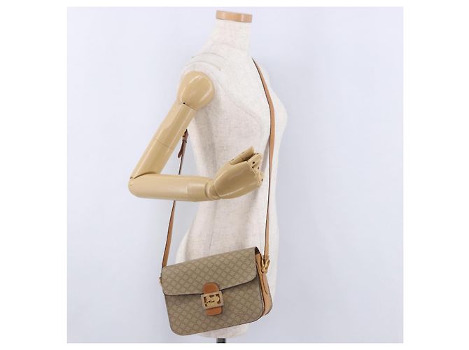 Céline Borsa a tracolla CELINE Macadam Canvas PVC Beige Gold Auth 195634 D'oro - vista 26
