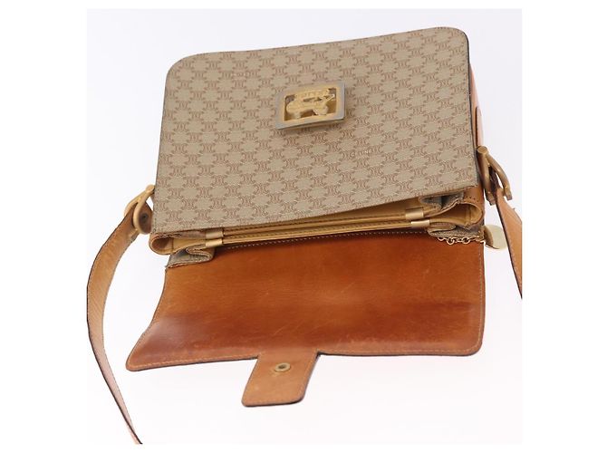 Céline Borsa a tracolla CELINE Macadam Canvas PVC Beige Gold Auth 195634 D'oro - vista 9