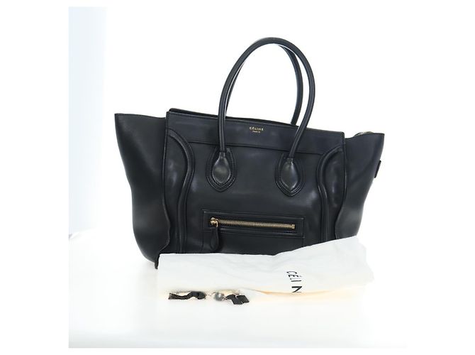 Céline CELINE Luggage Hand Bag Leather Black Gold Auth am12236V Golden - view 12
