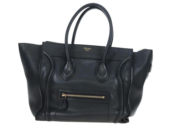 Céline CELINE Luggage Hand Bag Leather Black Gold Auth am12236V Golden - view 13