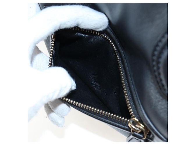 Céline CELINE Luggage Hand Bag Leather Black Gold Auth am12236V Golden - view 19