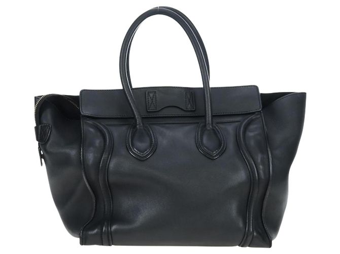 Céline CELINE Luggage Hand Bag Leather Black Gold Auth am12236V Golden - view 2