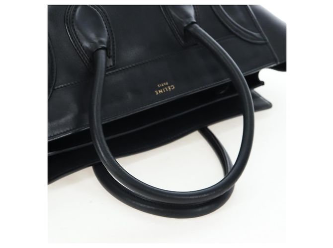 Céline CELINE Luggage Hand Bag Leather Black Gold Auth am12236V Golden - view 8