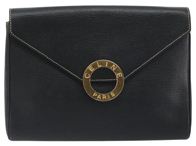 Céline Borsa a pochette CELINE Circle Clutch Bag Leather Black Gold Auth 195006 Nero D'oro - vista 13