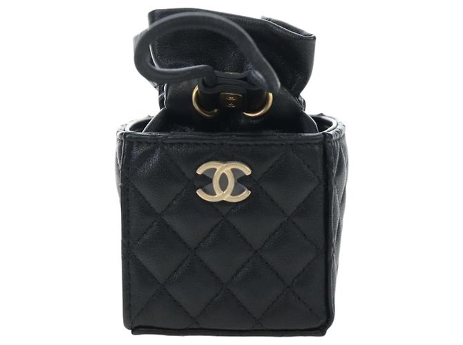CHANEL Matelasse Chain Shoulder Pouch Lamb Skin Black Gold Tone CC Auth 196221M Nero - vista 13