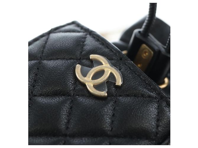 CHANEL Matelasse Chain Shoulder Pouch Lamb Skin Black Gold Tone CC Auth 196221M Nero - vista 18