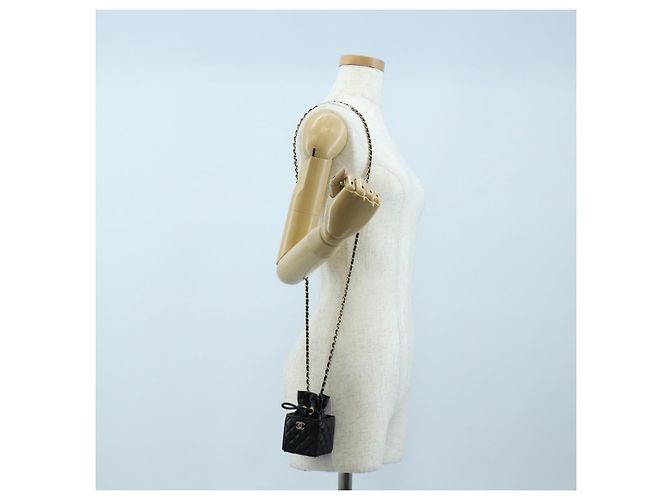 CHANEL Matelasse Chain Shoulder Pouch Lamb Skin Black Gold Tone CC Auth 196221M Nero - vista 21