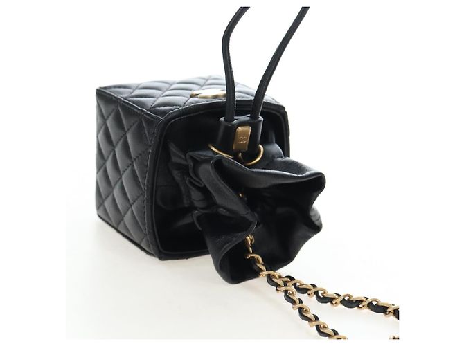 CHANEL Matelasse Chain Shoulder Pouch Lamb Skin Black Gold Tone CC Auth 196221M Nero - vista 6