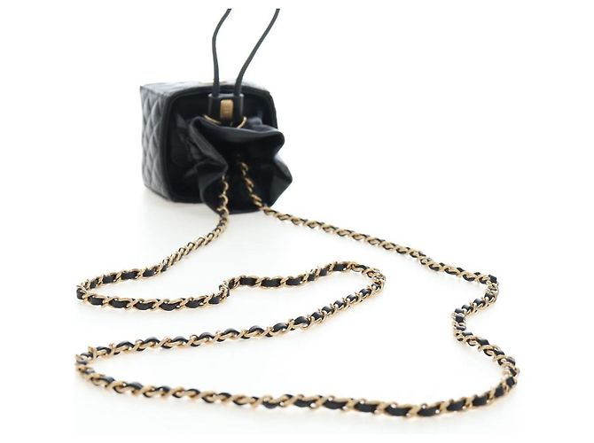 CHANEL Matelasse Chain Shoulder Pouch Lamb Skin Black Gold Tone CC Auth 196221M Nero - vista 8