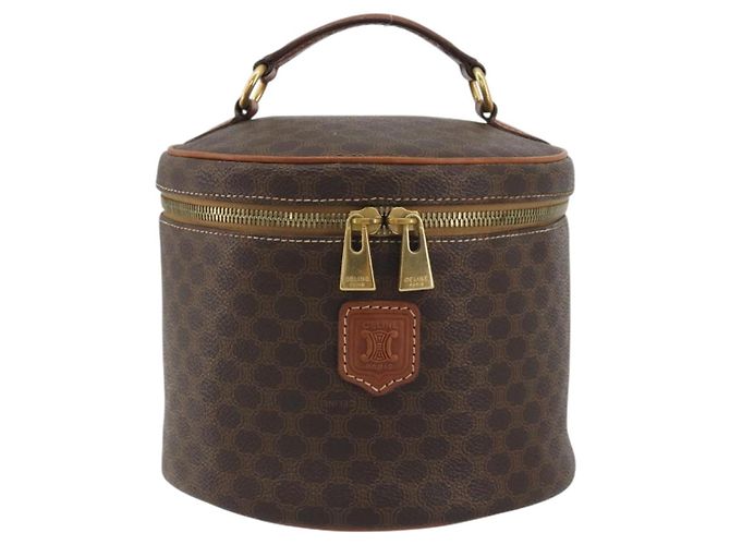 Céline CELINE Macadam Vanity Cosmetic Pouch PVC Leather Brown Gold Tone Auth 196128A Marrone - vista 13