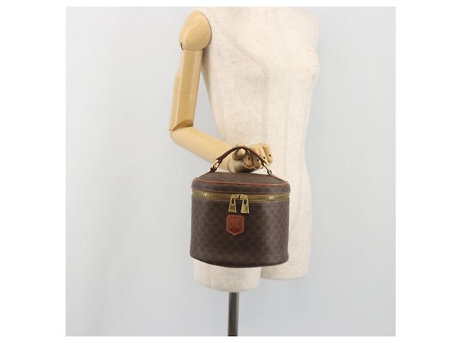 Céline CELINE Macadam Vanity Cosmetic Pouch PVC Leather Brown Gold Tone Auth 196128A Marrone - vista 21