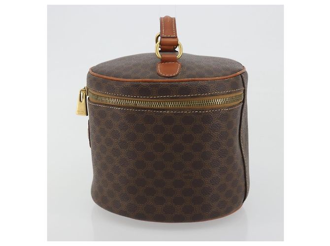 Céline CELINE Macadam Vanity Cosmetic Pouch PVC Leather Brown Gold Tone Auth 196128A Marrone - vista 3