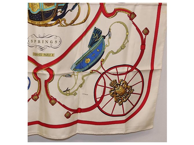 Hermès Foulard HERMES Carre 90 in Seta "SPRINGS" Avorio Rosso Auth 194422 Crudo - vista 10