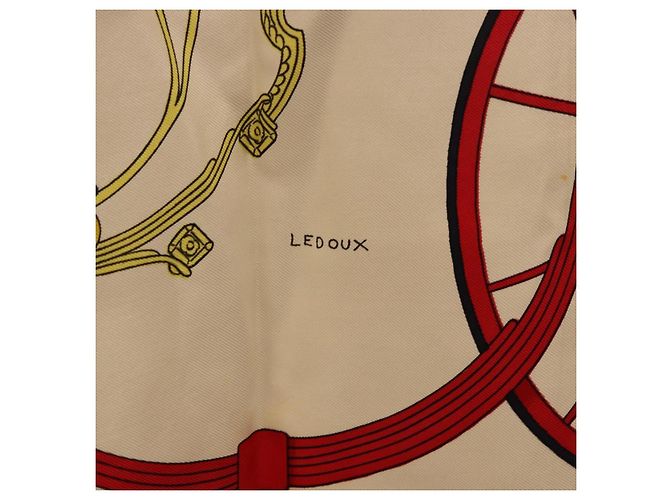 Hermès Foulard HERMES Carre 90 in Seta "SPRINGS" Avorio Rosso Auth 194422 Crudo - vista 11