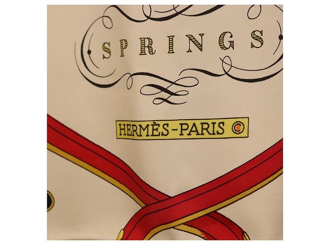 Hermès Foulard HERMES Carre 90 in Seta "SPRINGS" Avorio Rosso Auth 194422 Crudo - vista 12