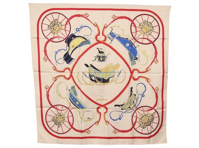 Hermès Foulard HERMES Carre 90 in Seta "SPRINGS" Avorio Rosso Auth 194422 Crudo - vista 13