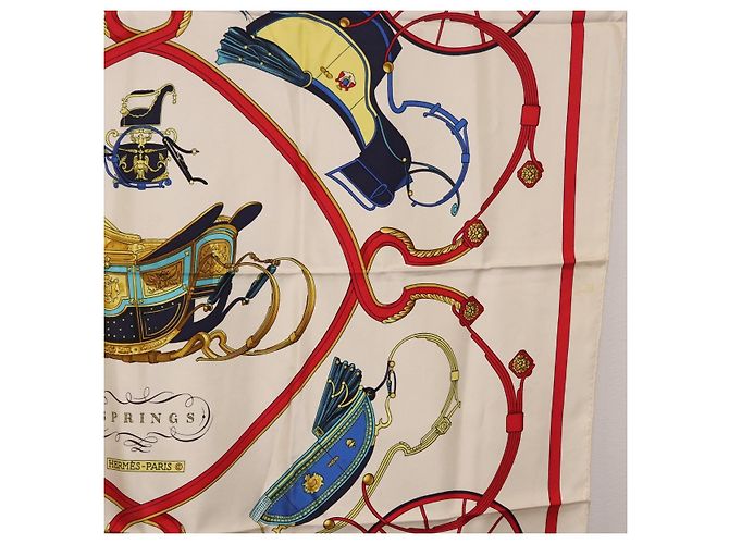 Hermès Foulard HERMES Carre 90 in Seta "SPRINGS" Avorio Rosso Auth 194422 Crudo - vista 7