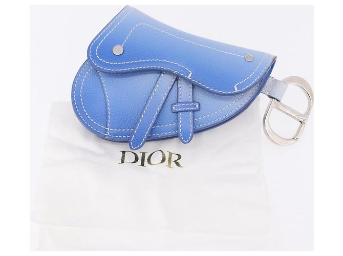 Pouch Saddle Christian Dior in pelle blu argento Auth bs36430V - vista 12