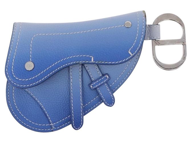 Pouch Saddle Christian Dior in pelle blu argento Auth bs36430V - vista 13
