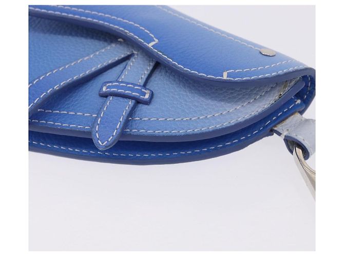 Pouch Saddle Christian Dior in pelle blu argento Auth bs36430V - vista 15