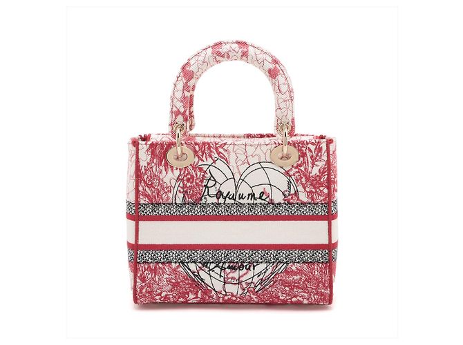 Dior Lady D-Lite Medium Canvas Bestickter Shopper Handtasche Weiß - Ansicht 2