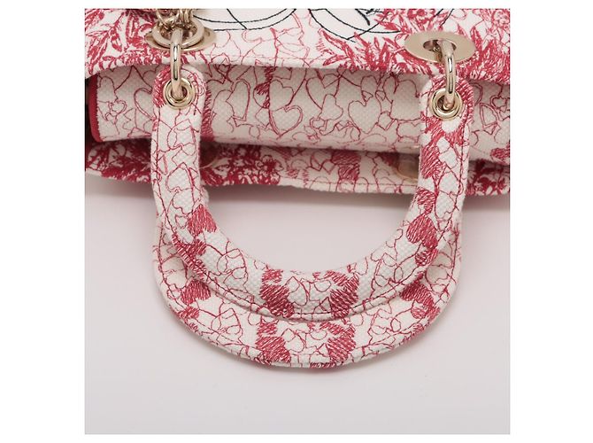 Dior Lady D-Lite Medium Canvas Bestickter Shopper Handtasche Weiß - Ansicht 4
