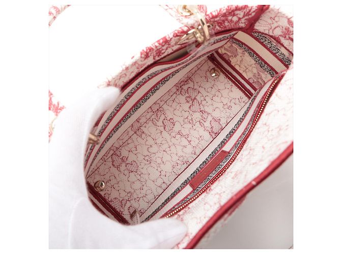 Dior Lady D-Lite Medium Canvas Bestickter Shopper Handtasche Weiß - Ansicht 7