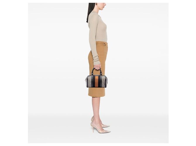Borsa Boston Satchel Gucci Small Diamante Canvas Web Beige - vista 6