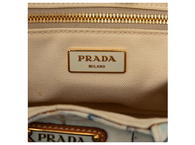 Borsa Satchel Prada Large Canvas Canapa Azulejos Blu - vista 5