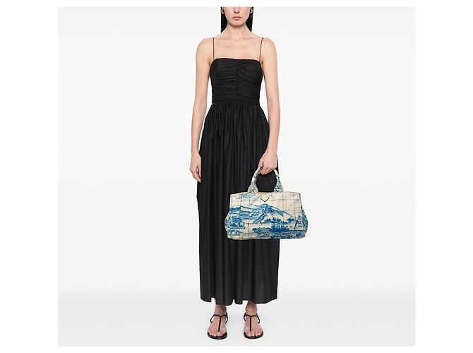 Borsa Satchel Prada Large Canvas Canapa Azulejos Blu - vista 8