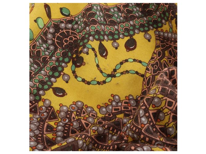 Hermès "PARURES DES MAHARAJAS" Stole Cashmere & Silk Carré Géant 140 Giallo - vista 14