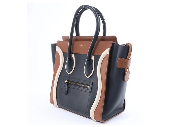 Céline Borsa a mano in pelle Celine Luggage Micro Shopper in nero e marrone Multicolore - vista 2