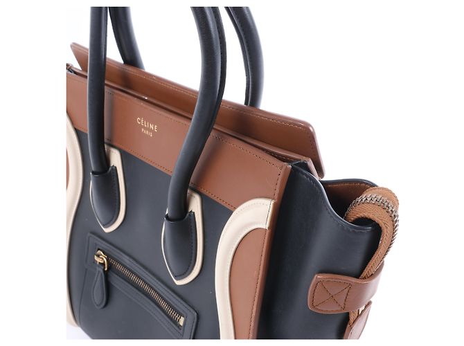 Céline Borsa a mano in pelle Celine Luggage Micro Shopper in nero e marrone Multicolore - vista 3