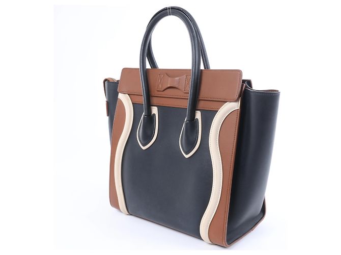 Céline Borsa a mano in pelle Celine Luggage Micro Shopper in nero e marrone Multicolore - vista 4
