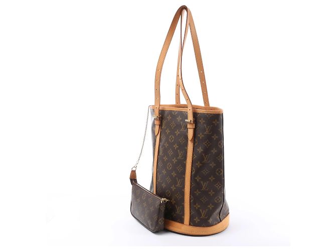 Borsa a tracolla Louis Vuitton Bucket GM Monogram Canvas in marrone Beige - vista 3