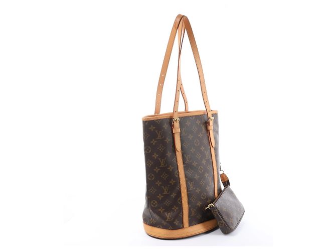 Borsa a tracolla Louis Vuitton Bucket GM Monogram Canvas in marrone Beige - vista 5