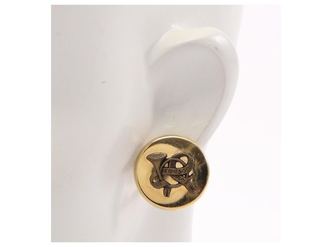 Hermès Boucles d'oreilles clips rondes en corne Hermes Doré - vue 4