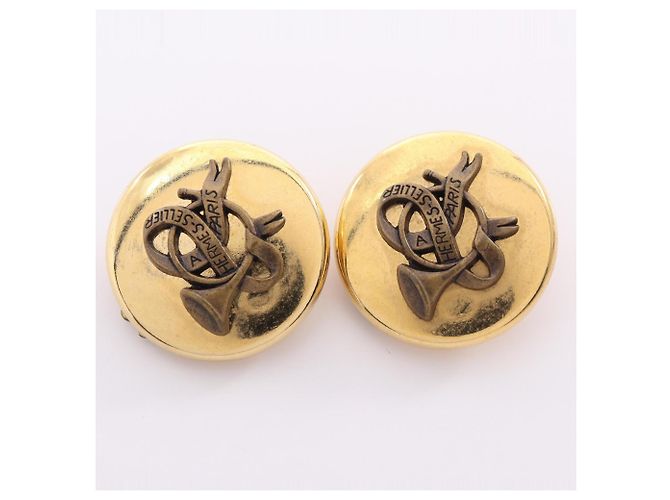 Hermès Boucles d'oreilles clips rondes en corne Hermes Doré - vue 6
