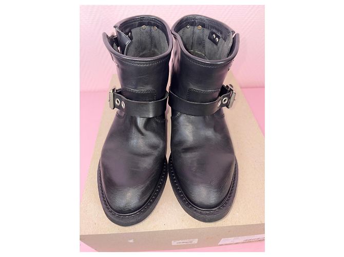 Golden Goose Botas moteras de cuero negras con hebillas Negro - vista 5